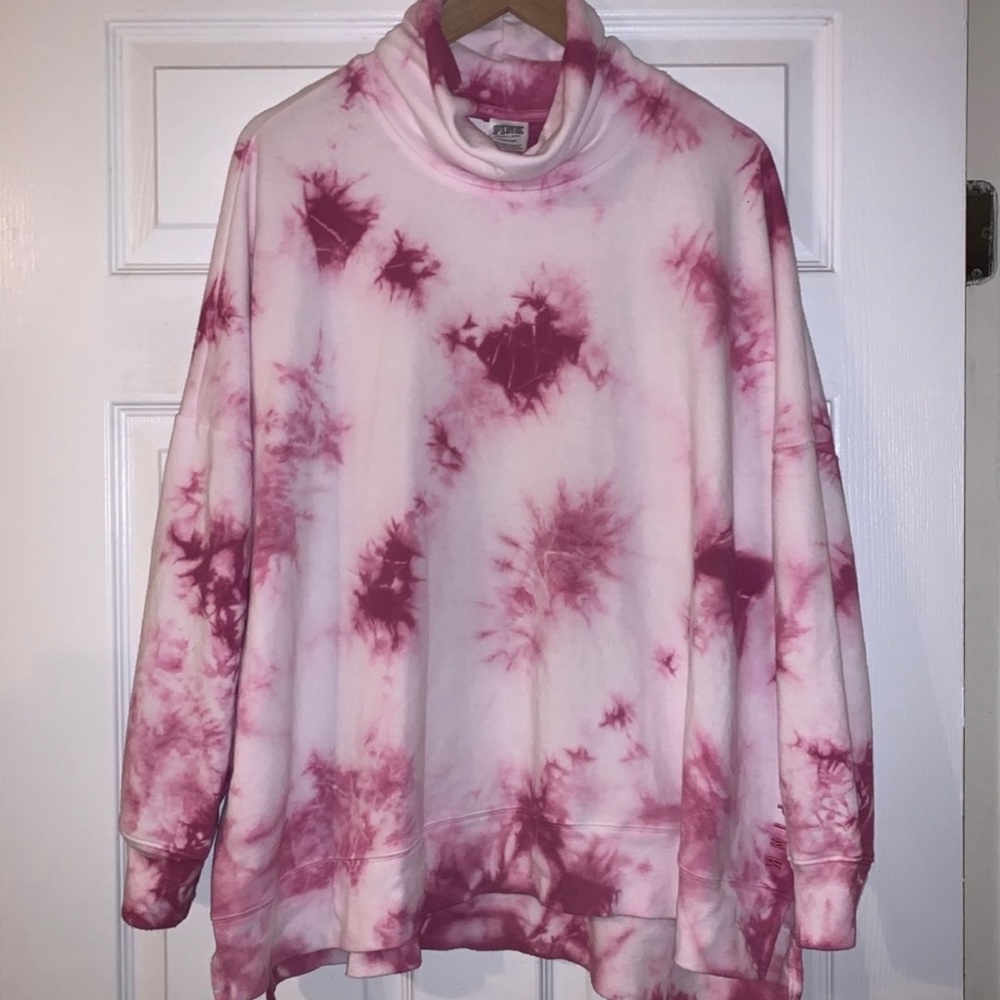 PINK Cowl Neck Tie Dye Sweater Large